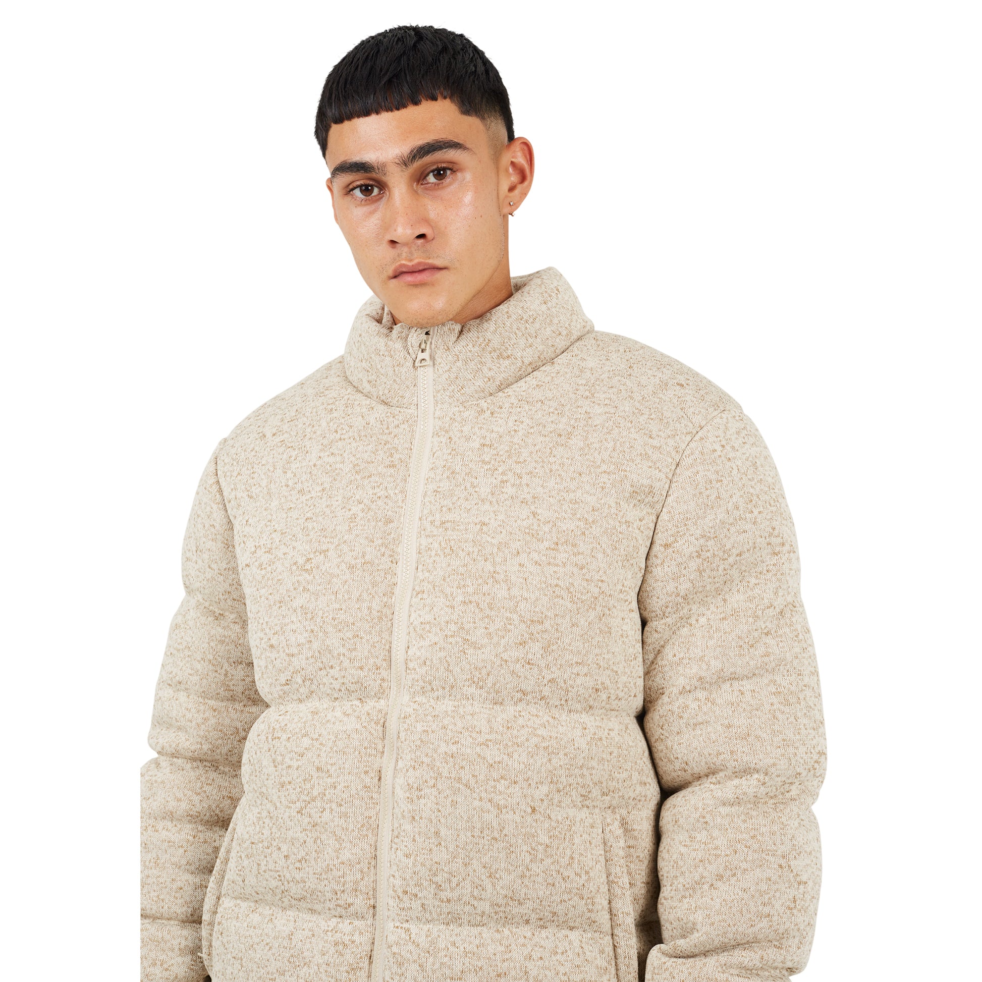 Stone - Side - Brave Soul Mens Knitted Funnel Neck Padded Jacket