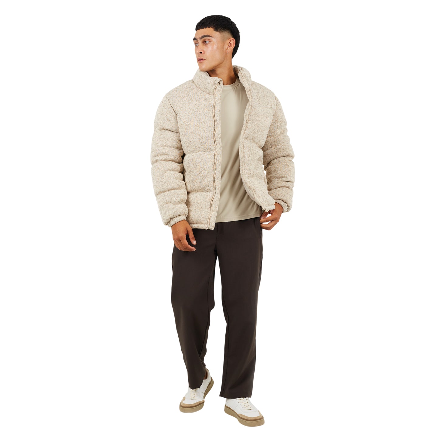 Stone - Lifestyle - Brave Soul Mens Knitted Funnel Neck Padded Jacket