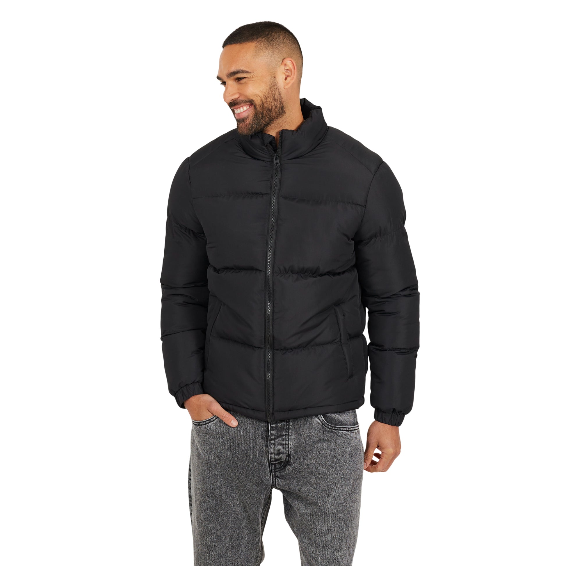 Black - Front - Brave Soul Mens Padded Jacket