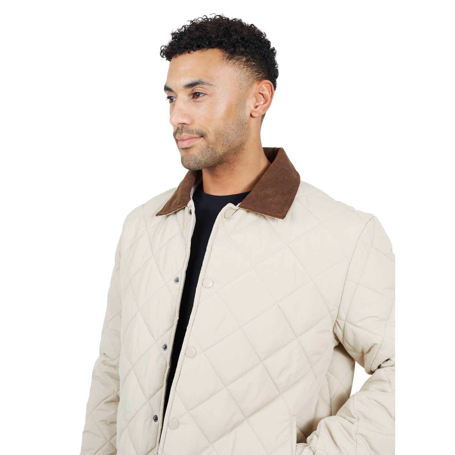 Stone - Side - Brave Soul Mens Quilted Padded Coach Jacket