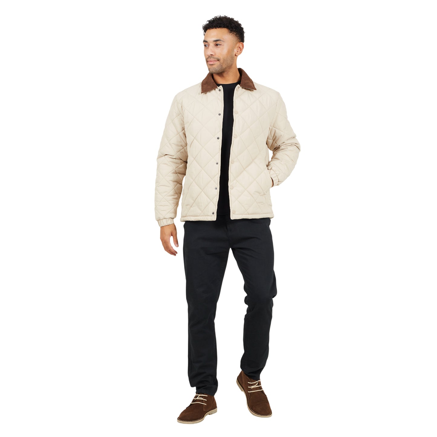 Stone - Lifestyle - Brave Soul Mens Quilted Padded Coach Jacket