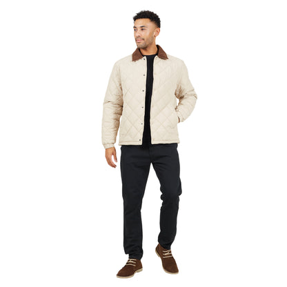 Stone - Lifestyle - Brave Soul Mens Quilted Padded Coach Jacket
