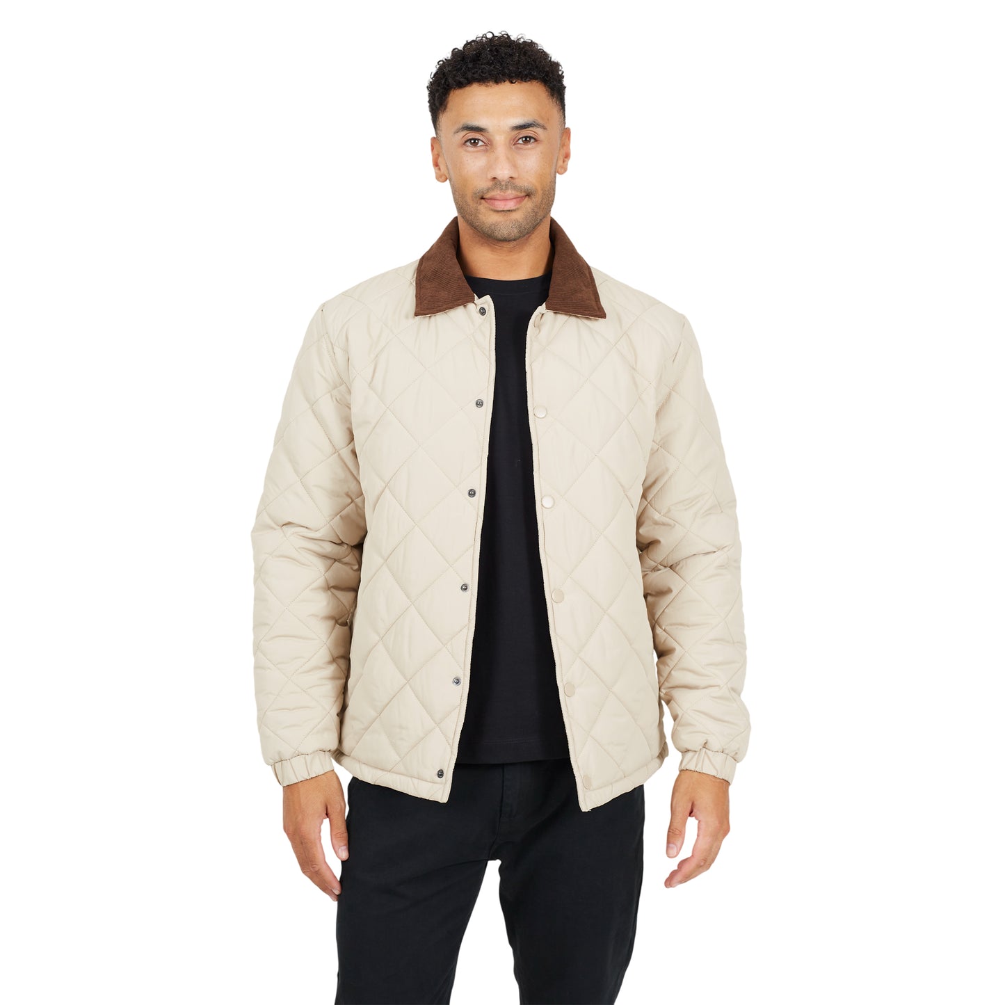 Stone - Front - Brave Soul Mens Quilted Padded Coach Jacket