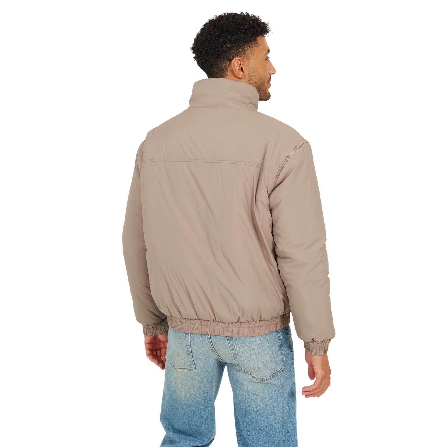 Taupe - Back - Brave Soul Mens Padded Oversized Bomber Jacket