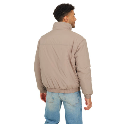 Taupe - Back - Brave Soul Mens Padded Oversized Bomber Jacket