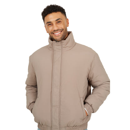 Taupe - Side - Brave Soul Mens Padded Oversized Bomber Jacket