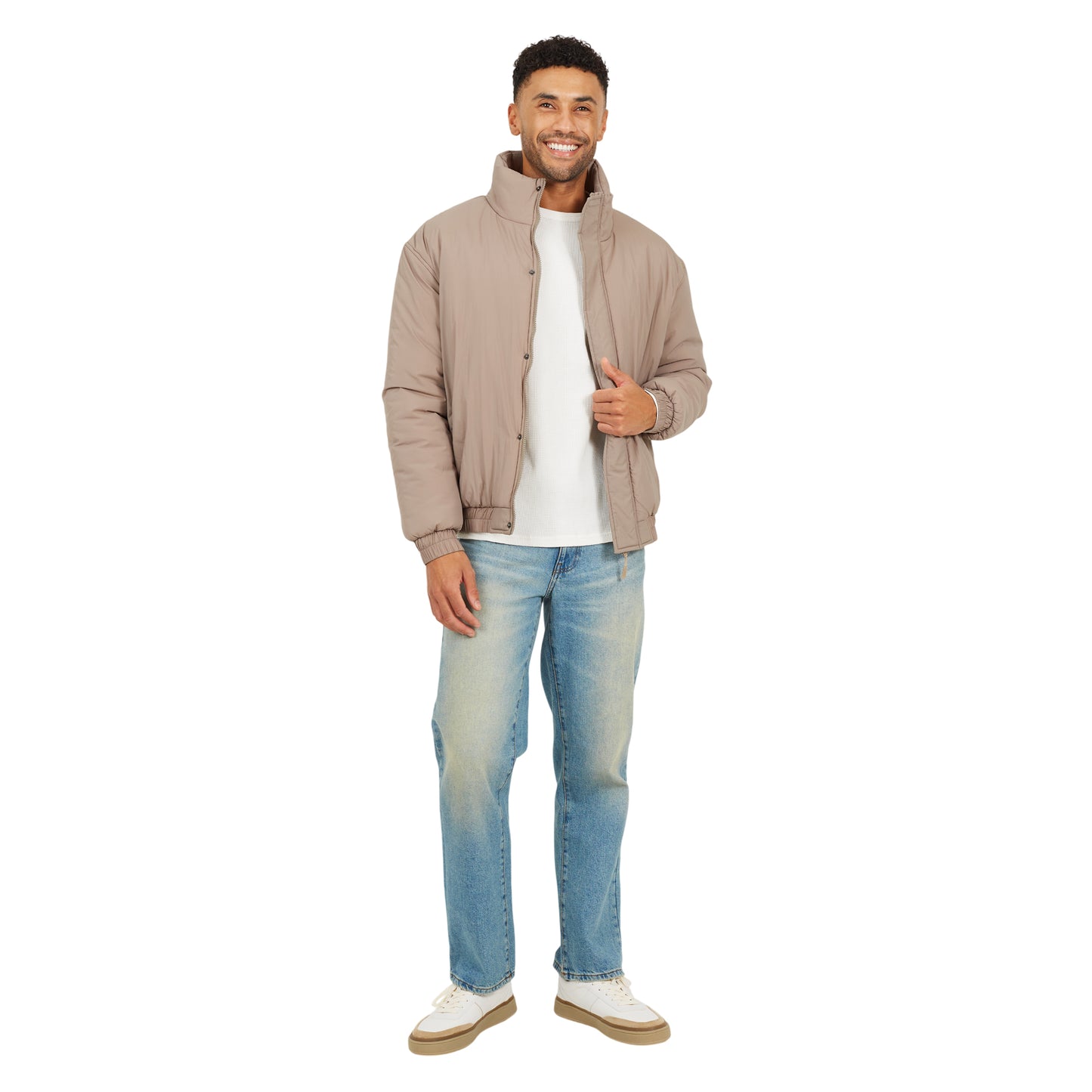 Taupe - Lifestyle - Brave Soul Mens Padded Oversized Bomber Jacket