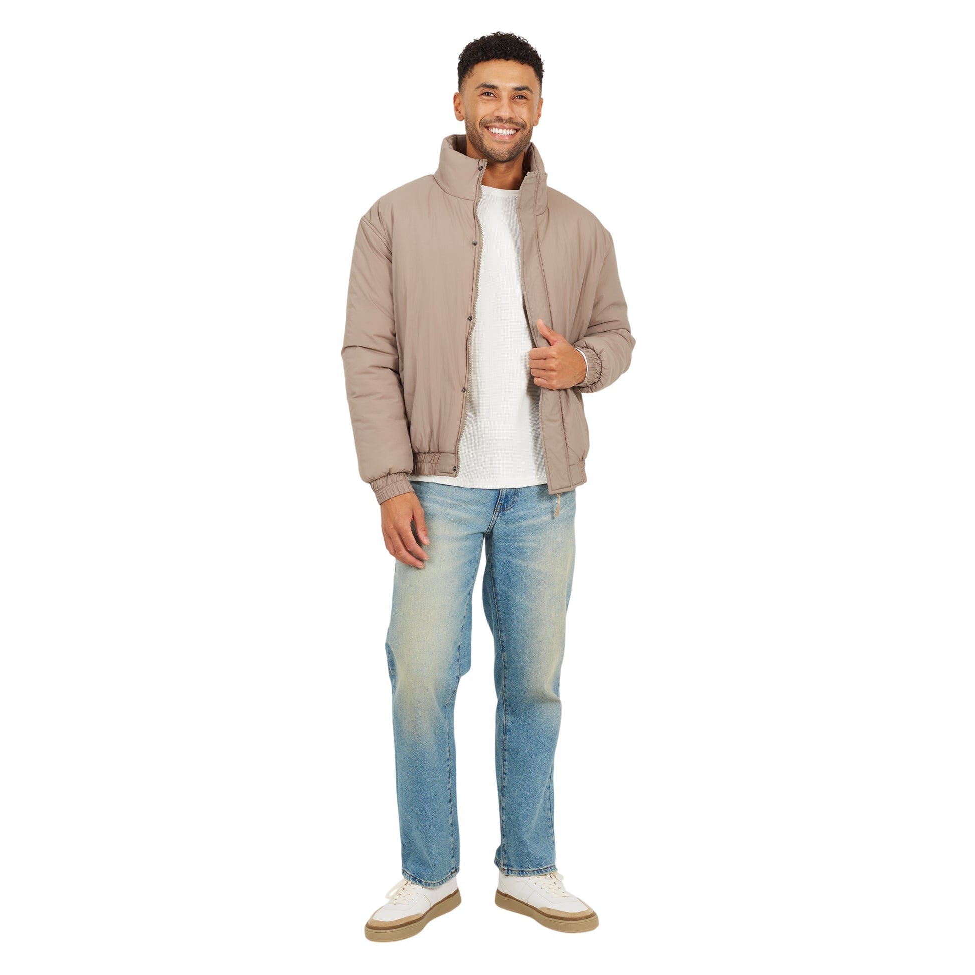 Taupe - Lifestyle - Brave Soul Mens Padded Oversized Bomber Jacket