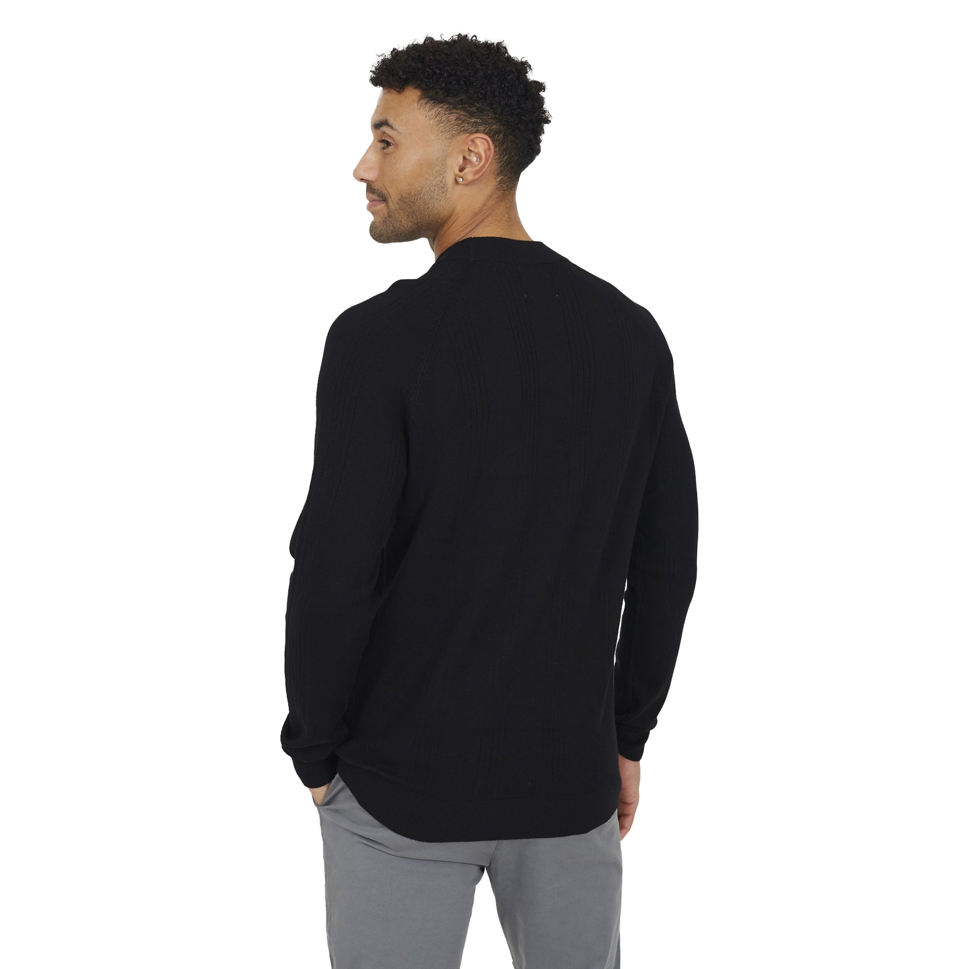 Jet Black - Back - Brave Soul Mens Knitted Long-Sleeved Jumper