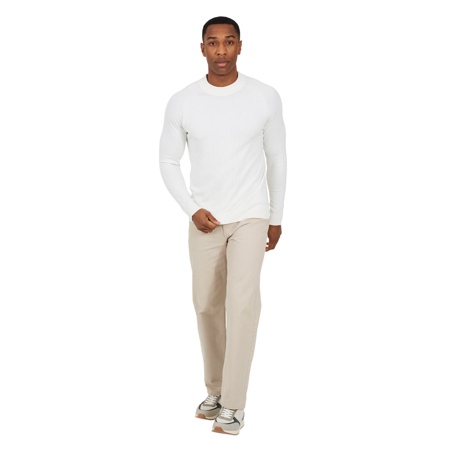 Vintage White - Lifestyle - Brave Soul Mens Knitted Long-Sleeved Jumper