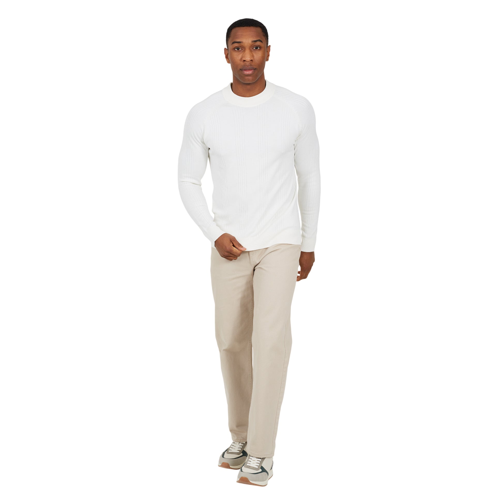 Vintage White - Lifestyle - Brave Soul Mens Knitted Long-Sleeved Jumper