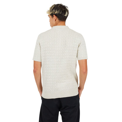 Ecru Marl - Back - Brave Soul Mens Mysterio Knitted Polo Shirt