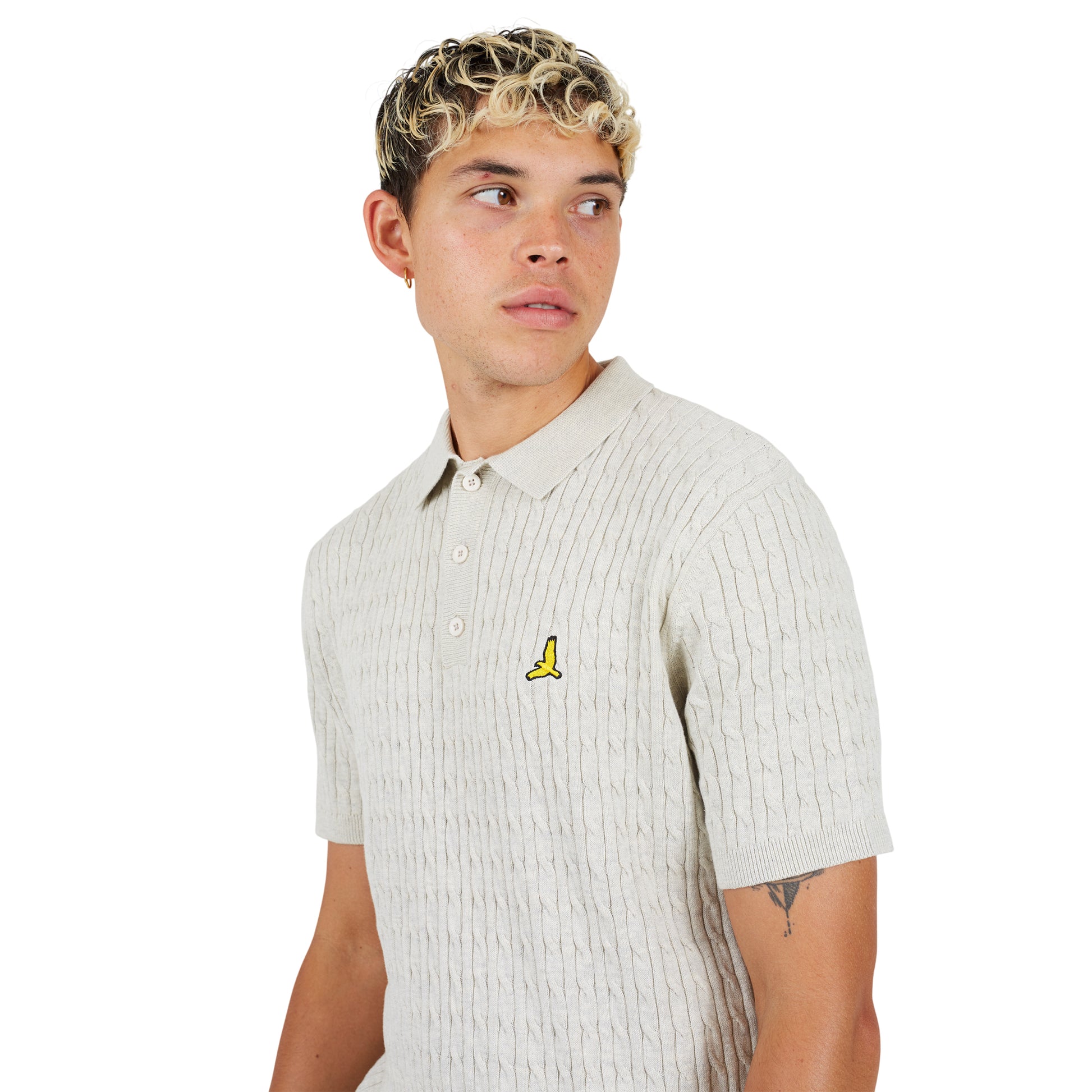 Ecru Marl - Side - Brave Soul Mens Mysterio Knitted Polo Shirt