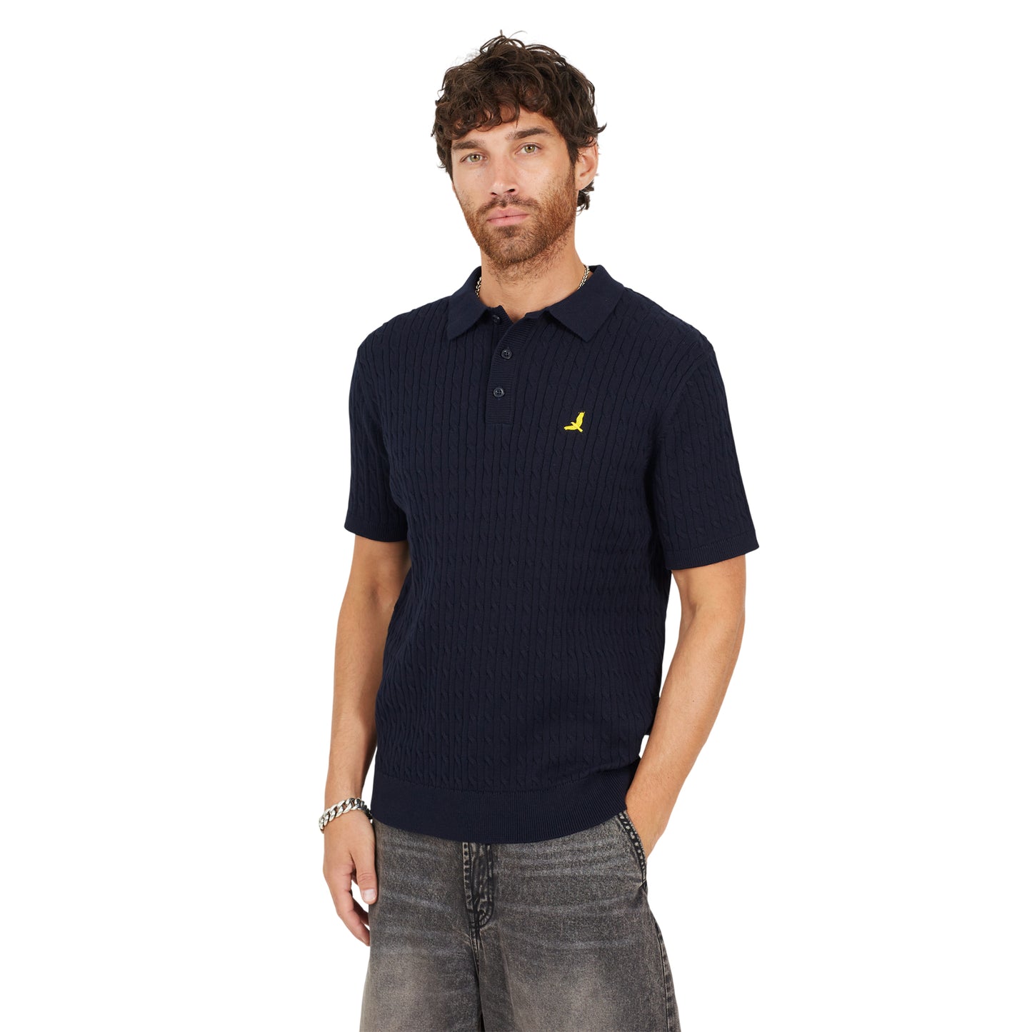 Midnight Navy - Front - Brave Soul Mens Mysterio Knitted Polo Shirt