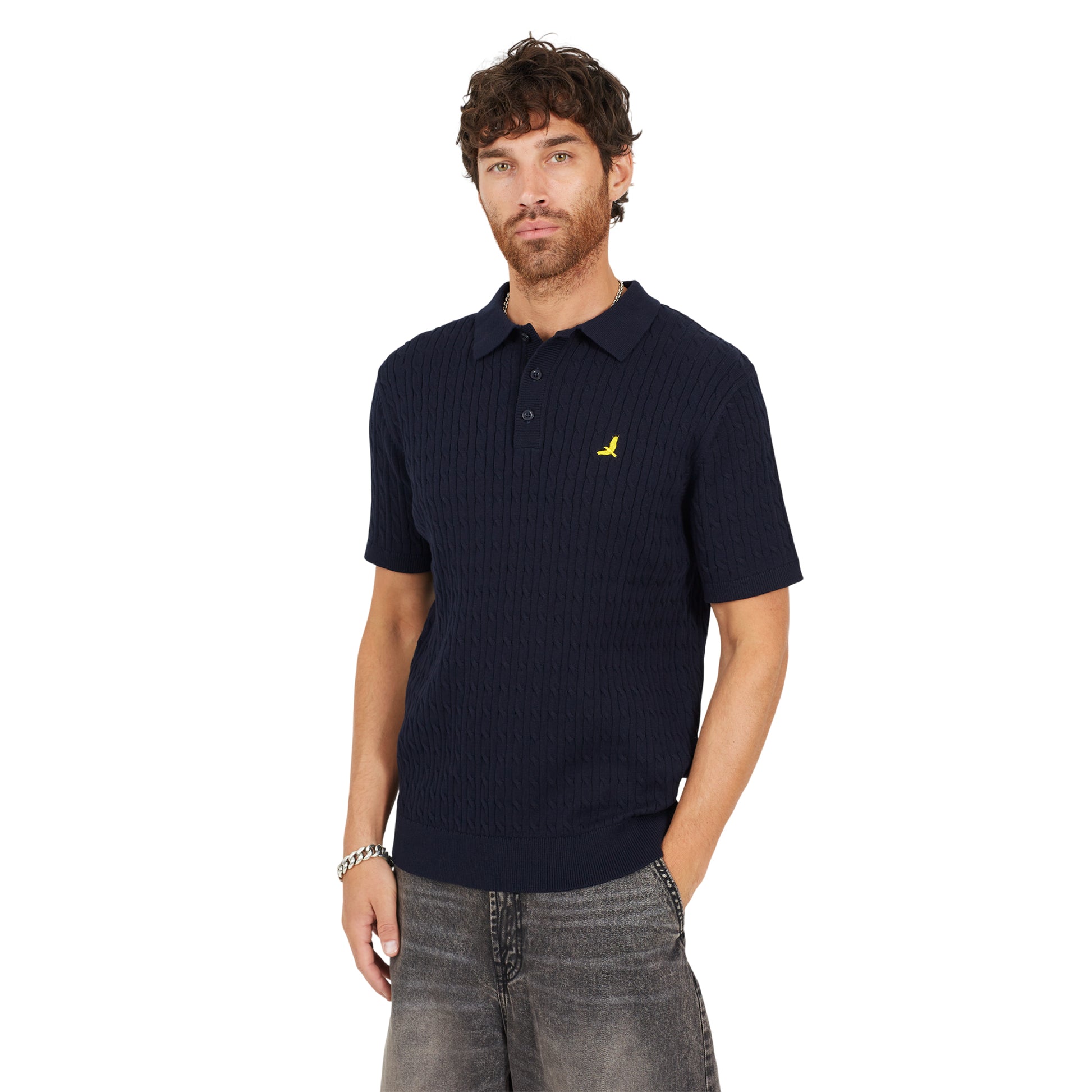 Midnight Navy - Front - Brave Soul Mens Mysterio Knitted Polo Shirt