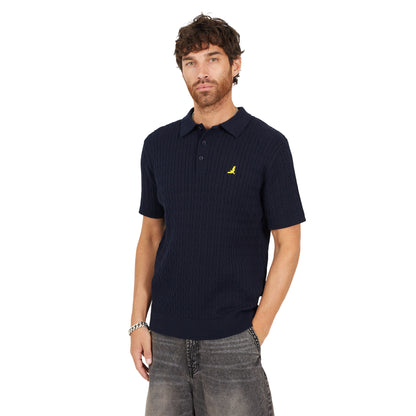 Midnight Navy - Front - Brave Soul Mens Mysterio Knitted Polo Shirt