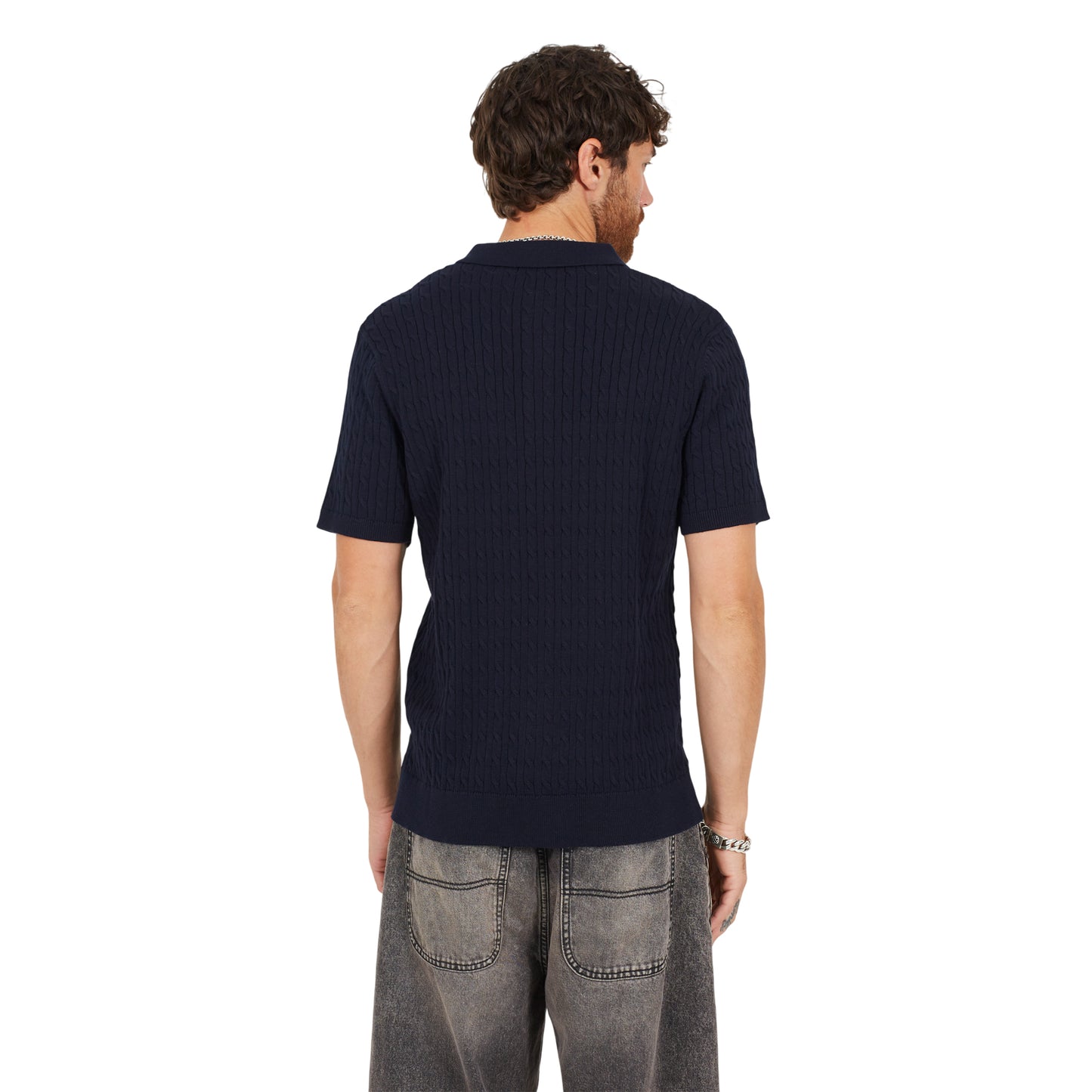 Midnight Navy - Back - Brave Soul Mens Mysterio Knitted Polo Shirt