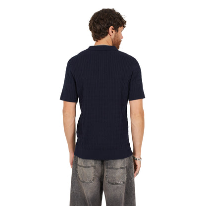 Midnight Navy - Back - Brave Soul Mens Mysterio Knitted Polo Shirt