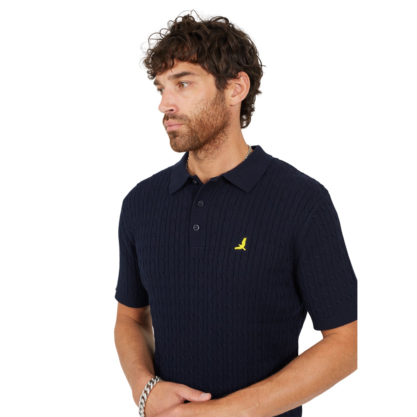 Midnight Navy - Side - Brave Soul Mens Mysterio Knitted Polo Shirt