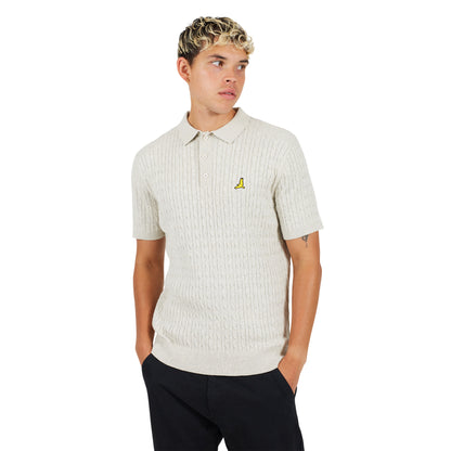 Ecru Marl - Front - Brave Soul Mens Mysterio Knitted Polo Shirt