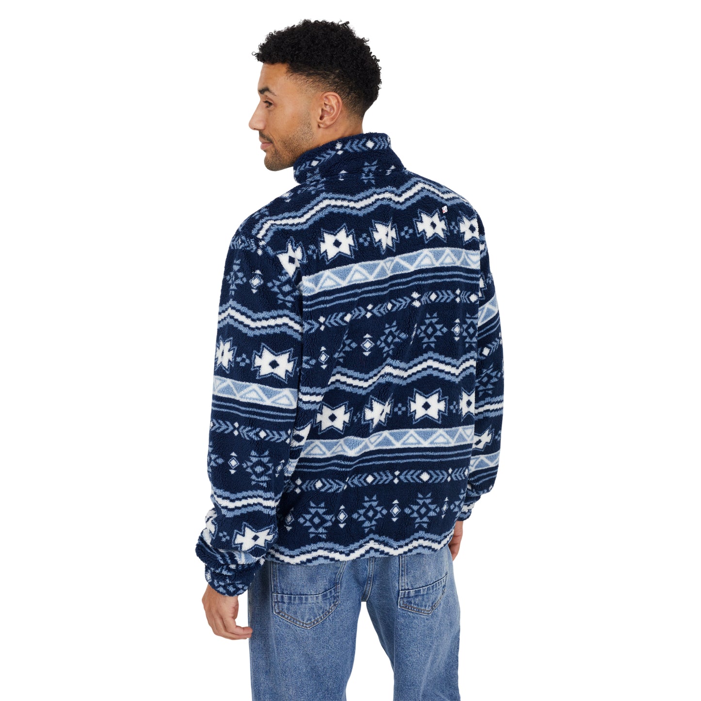 Navy-Multicoloured - Back - Brave Soul Mens Borg Quarter Zip Fleece