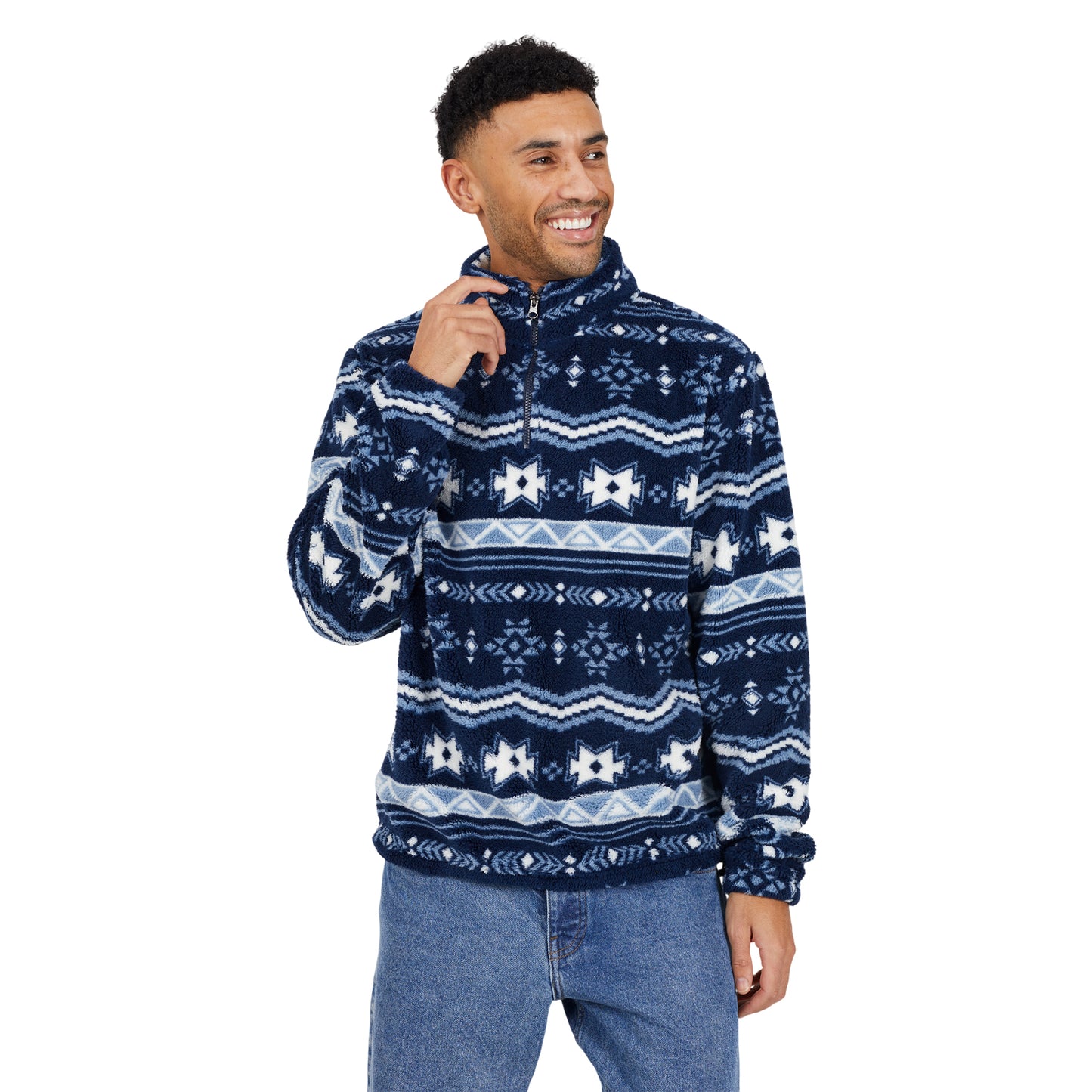 Navy-Multicoloured - Front - Brave Soul Mens Borg Quarter Zip Fleece