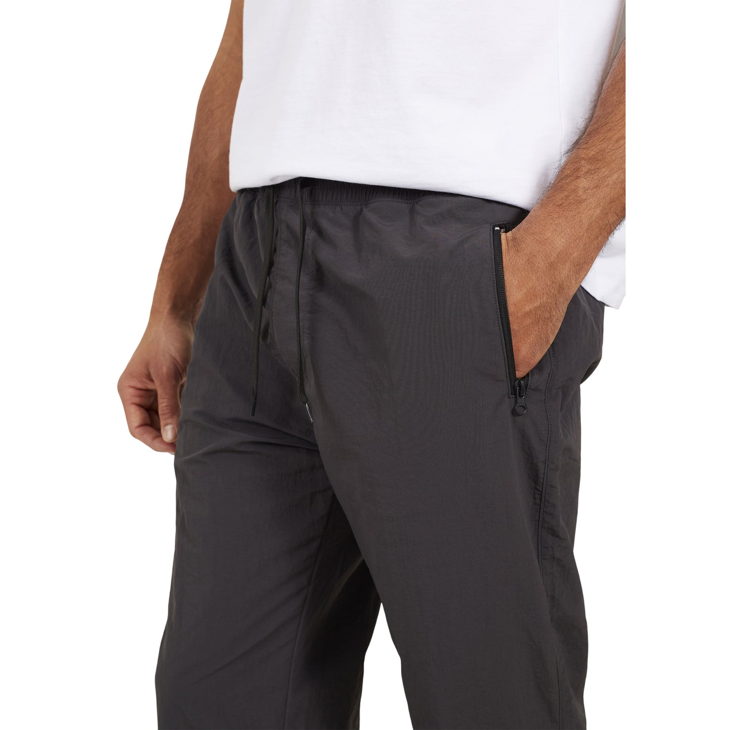 Dark Grey - Side - Brave Soul Mens Taslan Loose Cargo Trousers