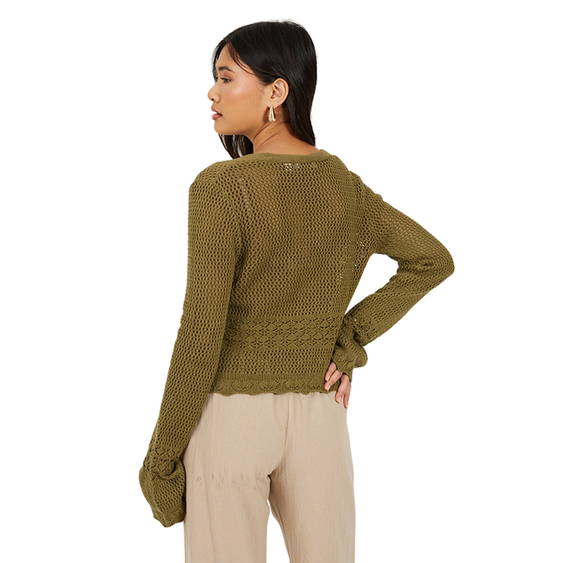 Light Khaki - Back - Brave Soul Womens-Ladies Front Tie Cardigan