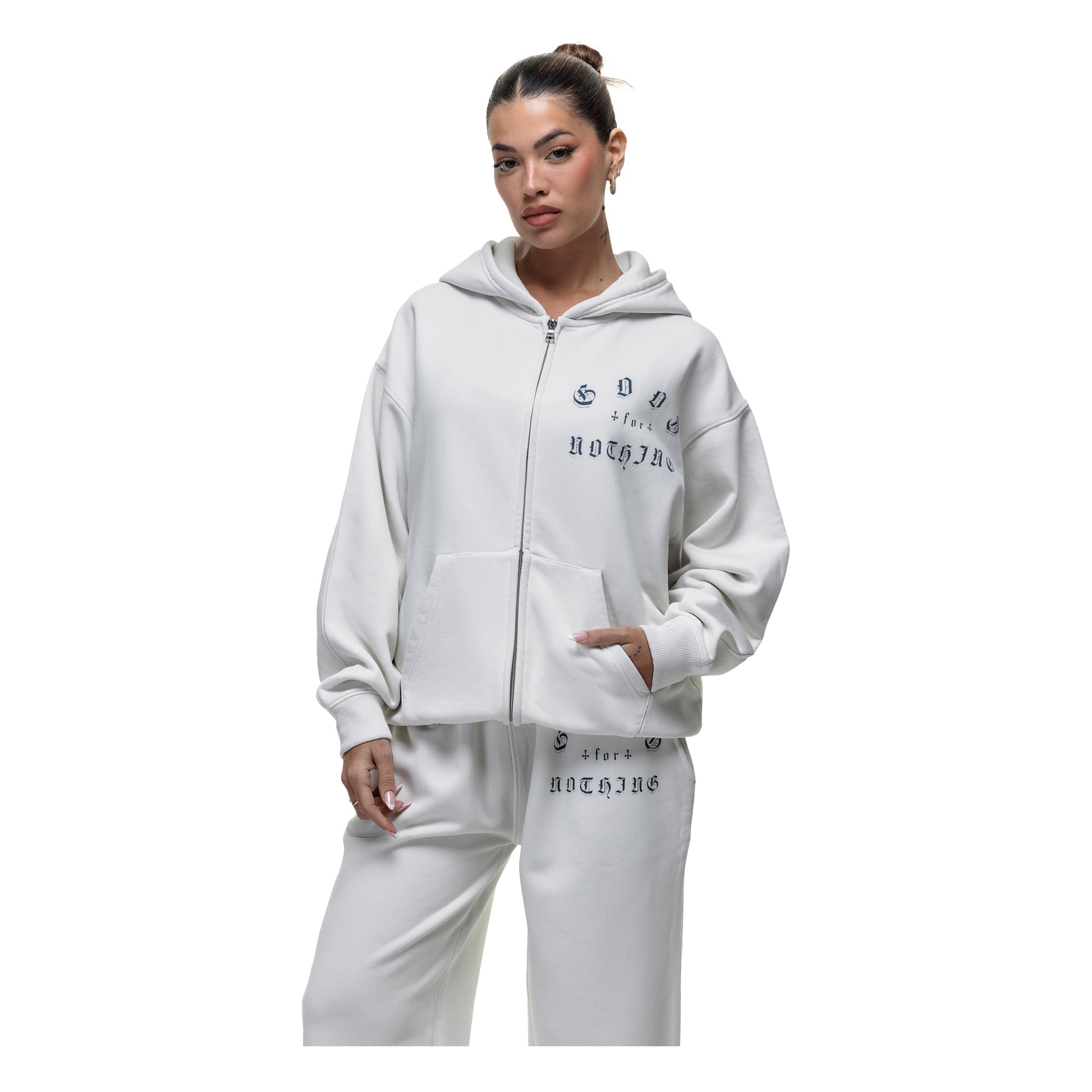 Off White - Front - Good For Nothing Womens-Ladies Spray Full Zip Hoodie