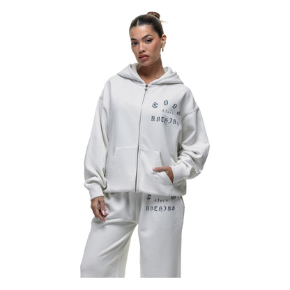 Off White - Front - Good For Nothing Womens-Ladies Spray Full Zip Hoodie