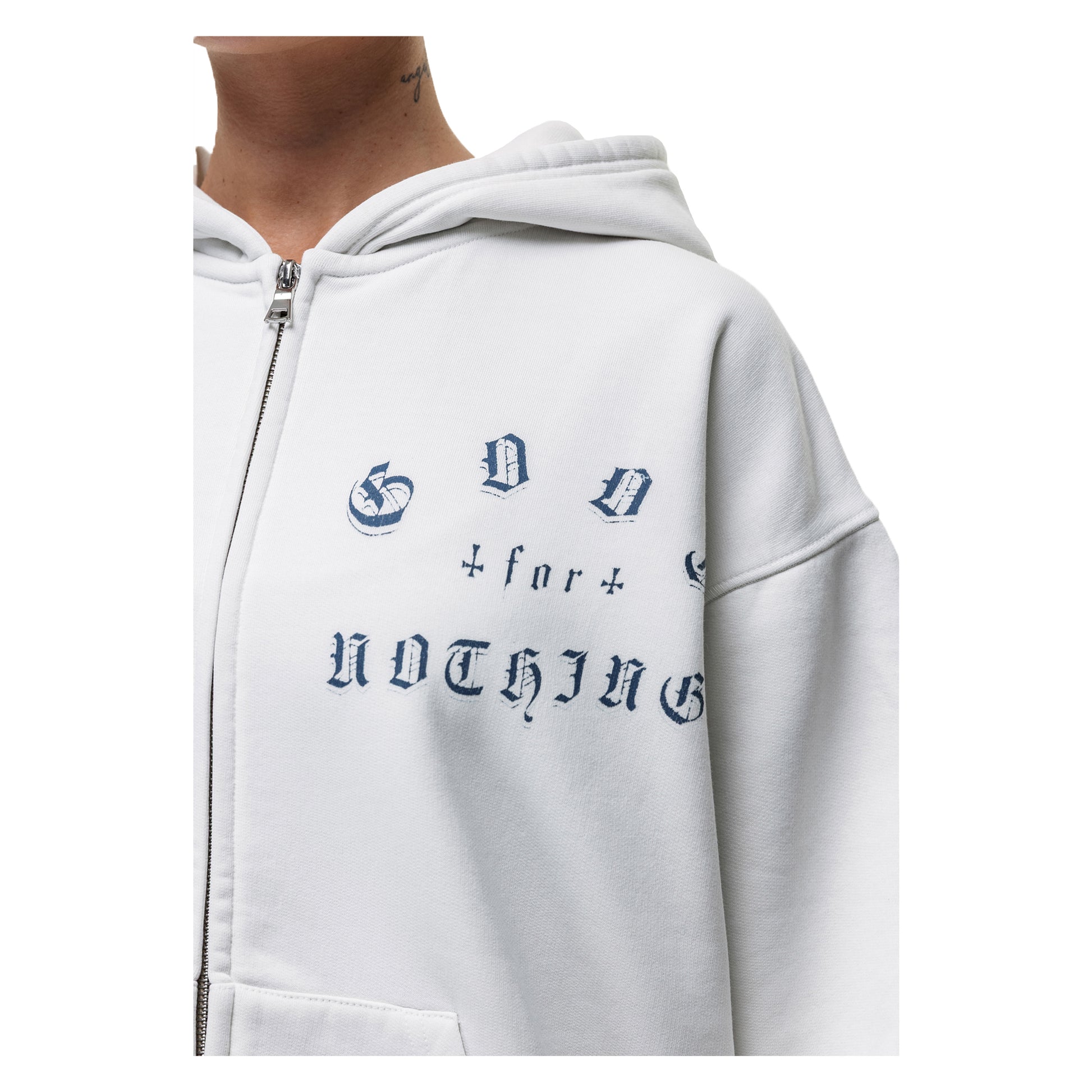 Off White - Side - Good For Nothing Womens-Ladies Spray Full Zip Hoodie