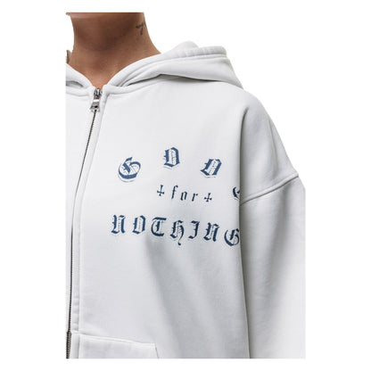 Off White - Side - Good For Nothing Womens-Ladies Spray Full Zip Hoodie