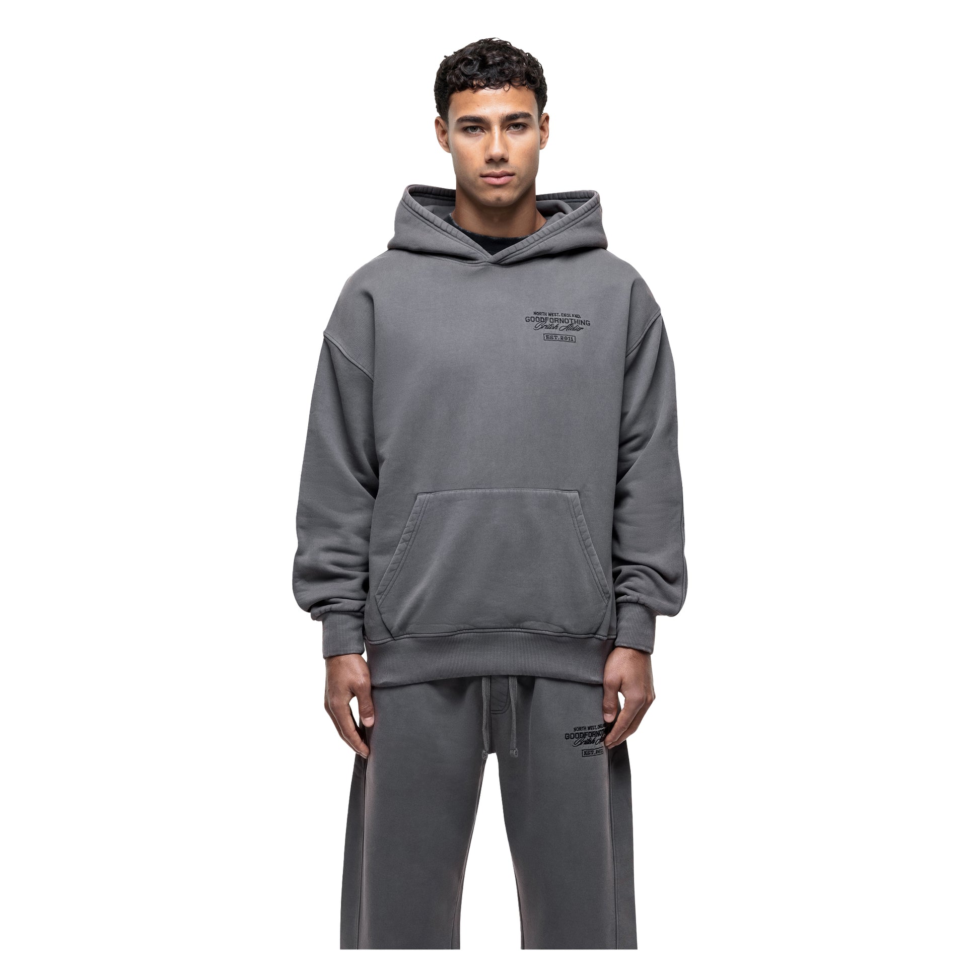 Grey - Front - Good For Nothing Mens Atelier Pull Over Branded Oversized Hoodie