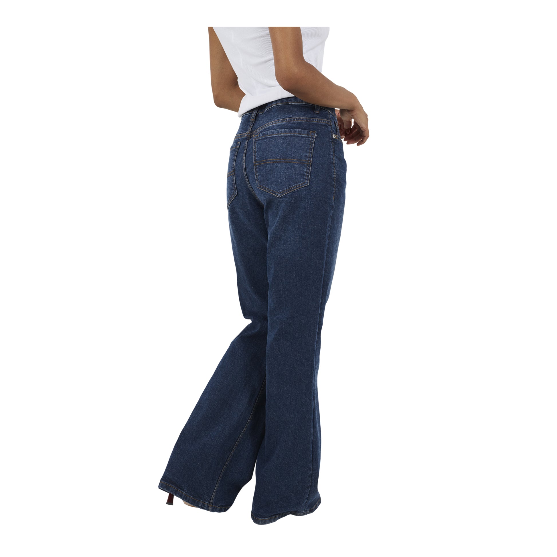 Indigo - Back - Brave Soul Womens-Ladies Flared Mid Rise Jeans