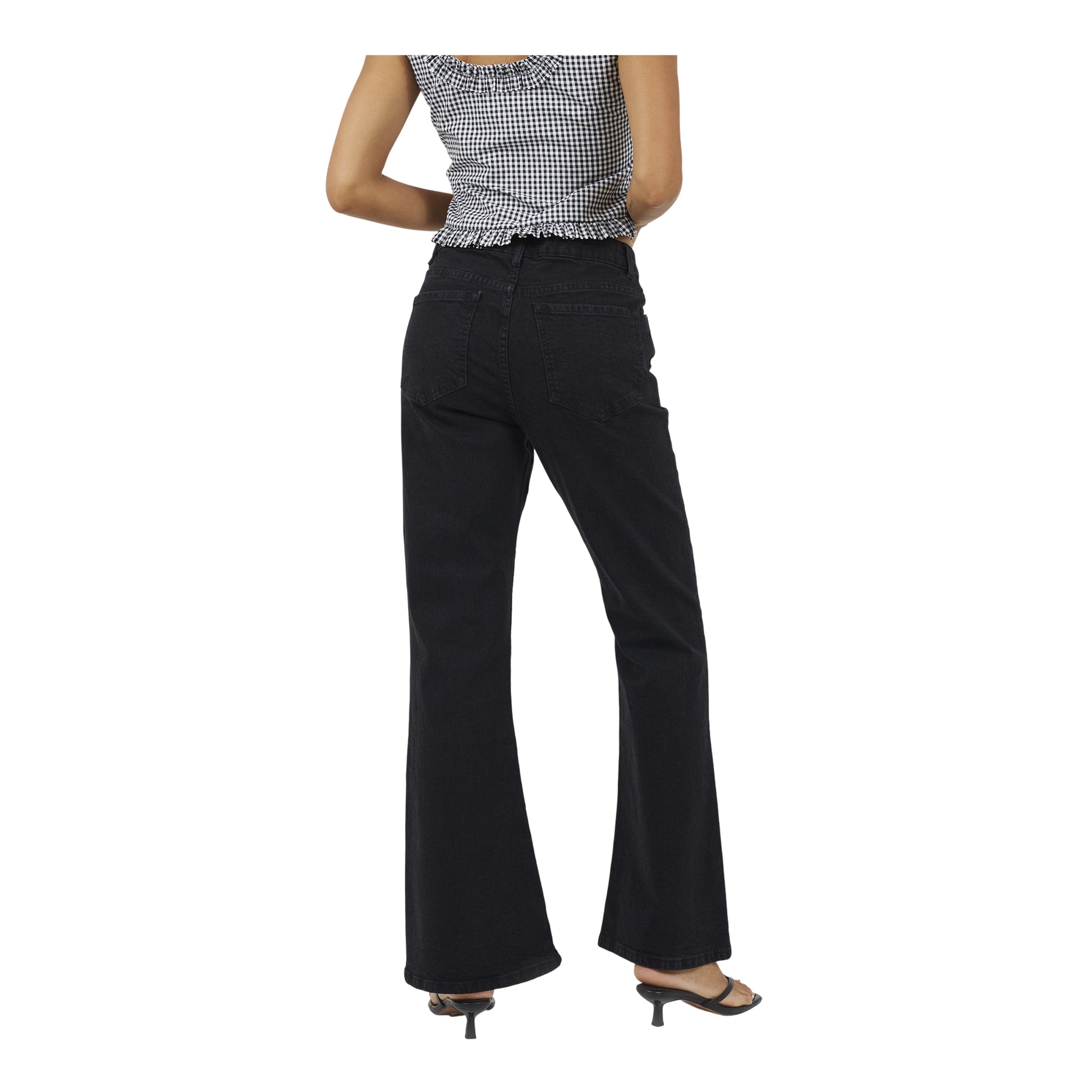 True Black - Back - Brave Soul Womens-Ladies Flared Mid Rise Jeans