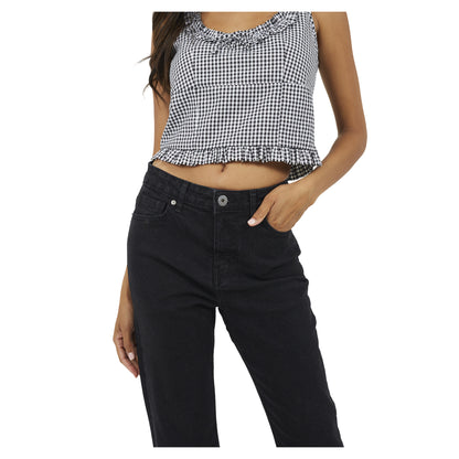 True Black - Side - Brave Soul Womens-Ladies Flared Mid Rise Jeans