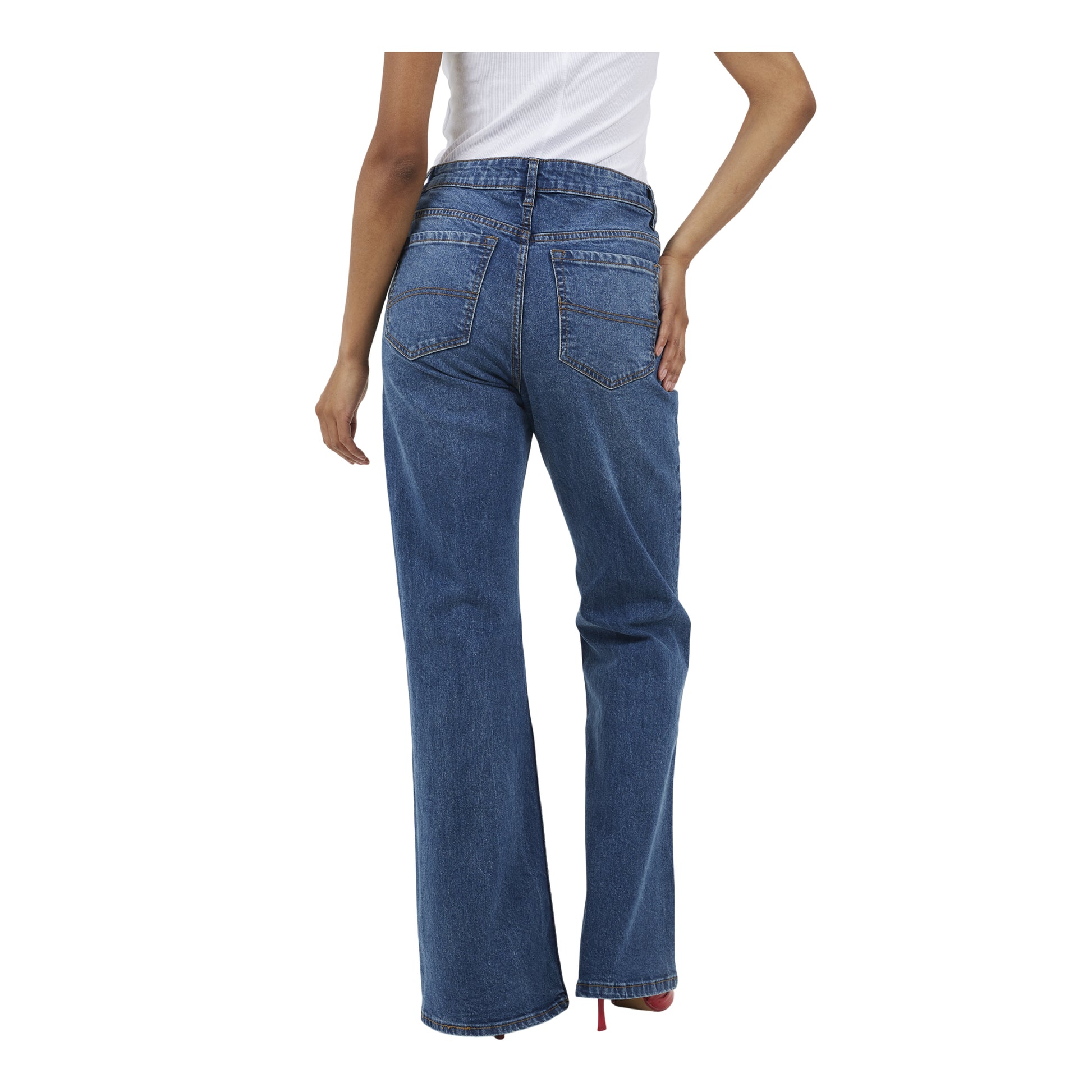 Vintage-Mid Blue - Back - Brave Soul Womens-Ladies Flared Mid Rise Jeans