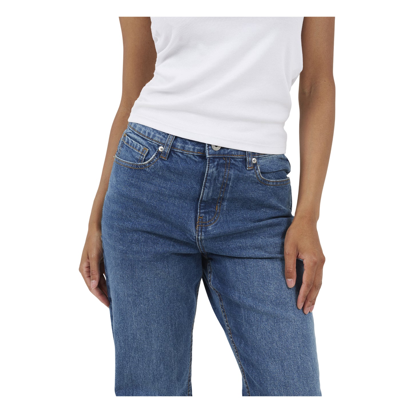 Vintage-Mid Blue - Side - Brave Soul Womens-Ladies Flared Mid Rise Jeans