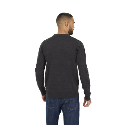 Dark Charcoal Marl - Back - Brave Soul Mens Knitted Ribbed Collar Long-Sleeved Polo Shirt