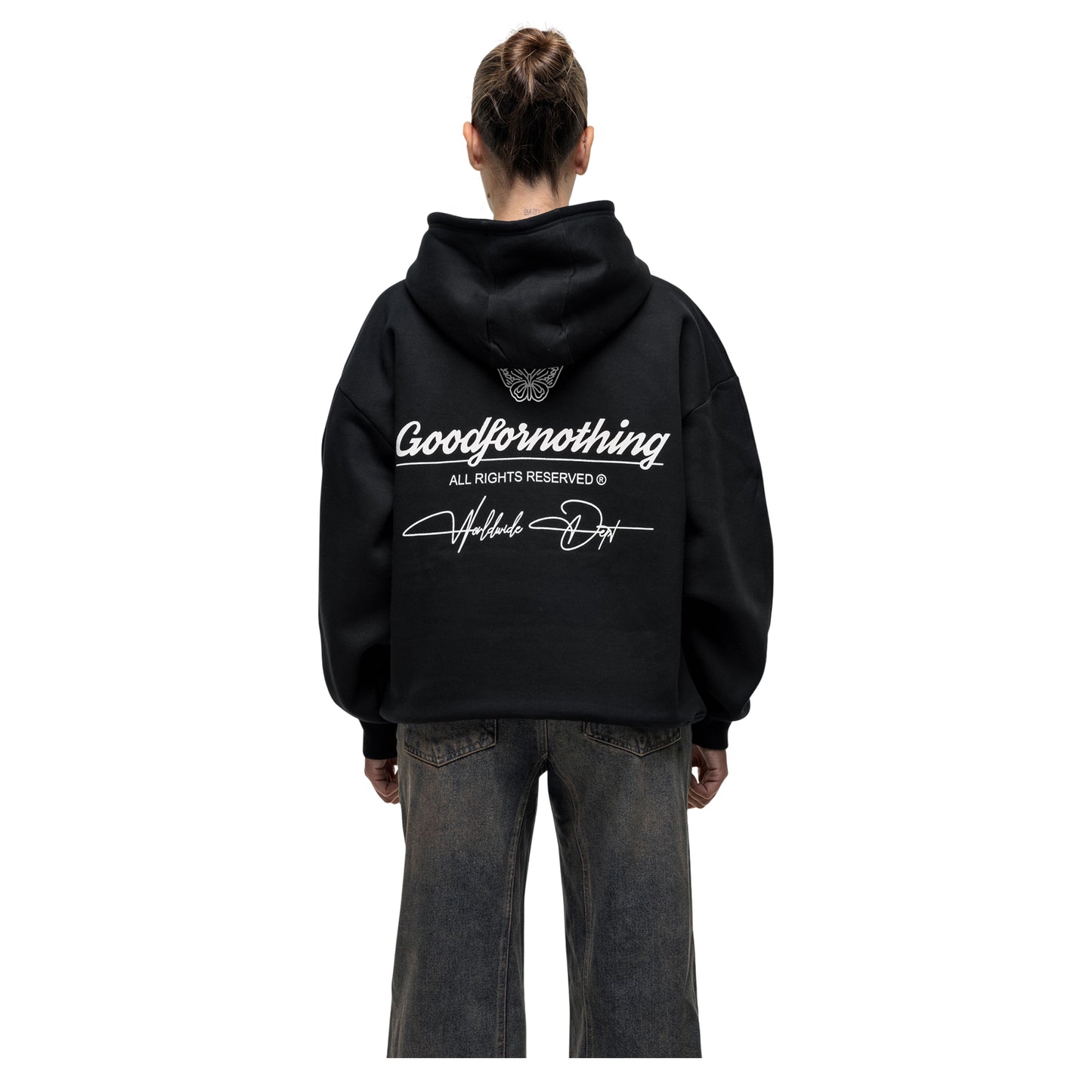 Black - Back - Good For Nothing Womens-Ladies Cult Graphic Hoodie