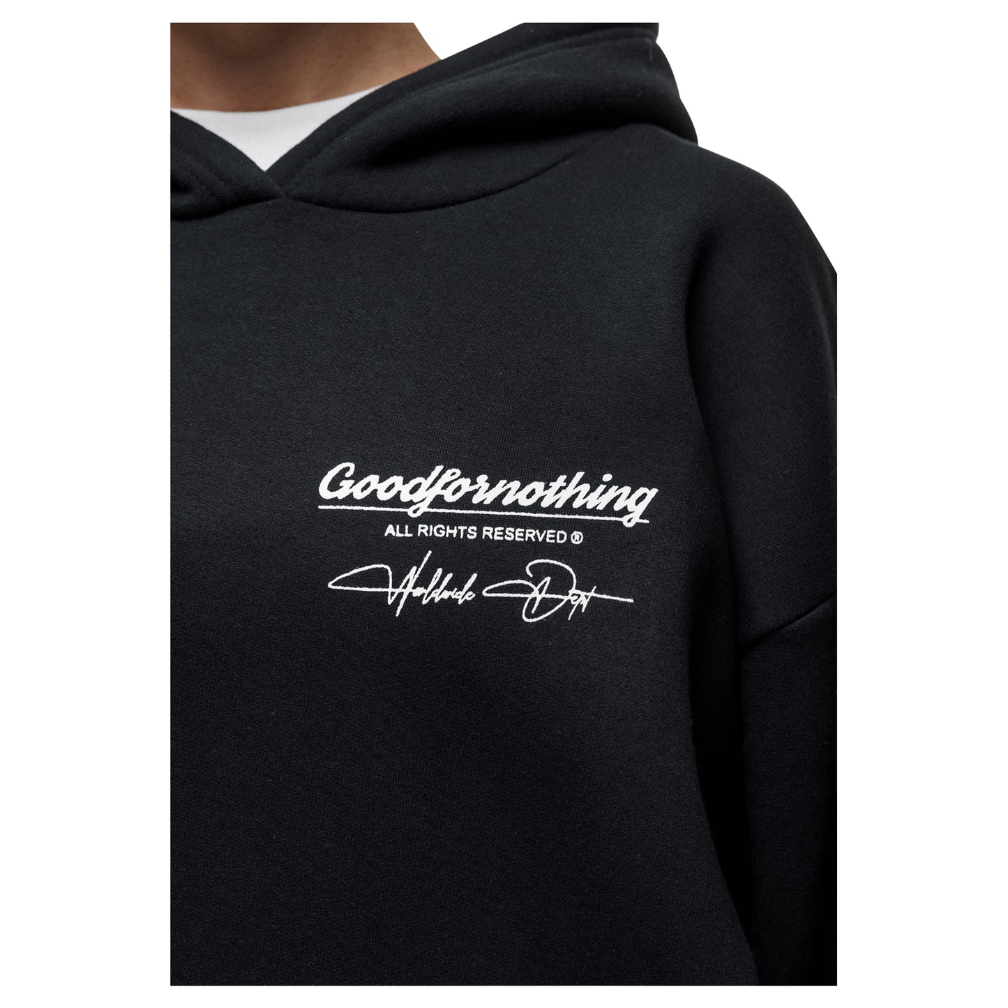 Black - Side - Good For Nothing Womens-Ladies Cult Graphic Hoodie