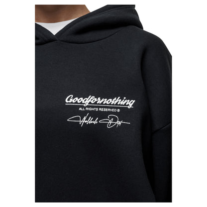 Black - Side - Good For Nothing Womens-Ladies Cult Graphic Hoodie