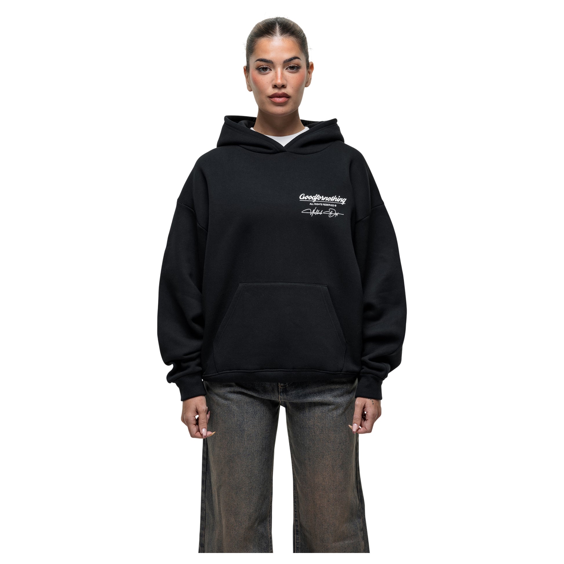 Black - Front - Good For Nothing Womens-Ladies Cult Graphic Hoodie