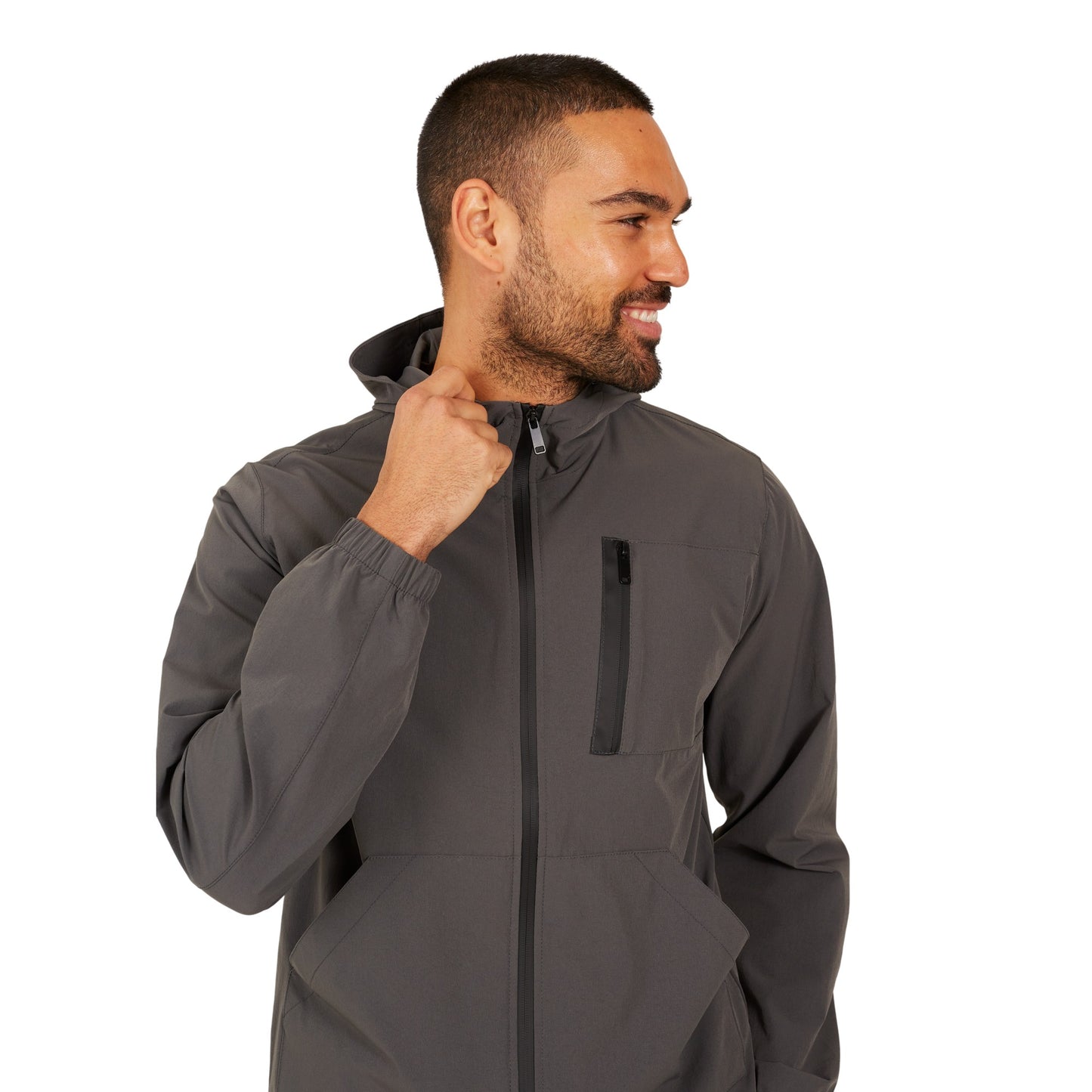 Grey - Side - Brave Soul Mens Lightweight Hooded Jacket