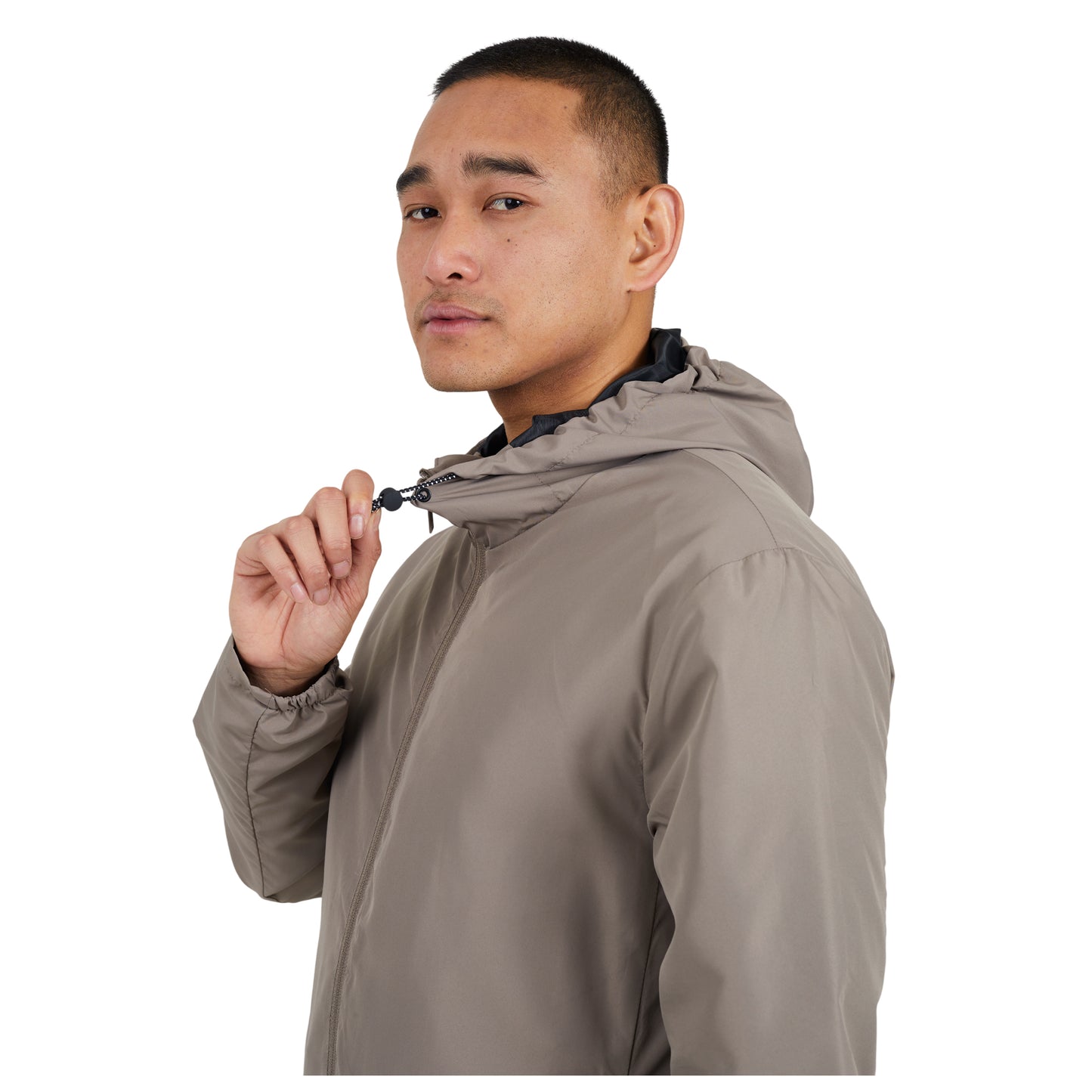 Taupe - Side - Brave Soul Mens Lightweight Hooded Jacket
