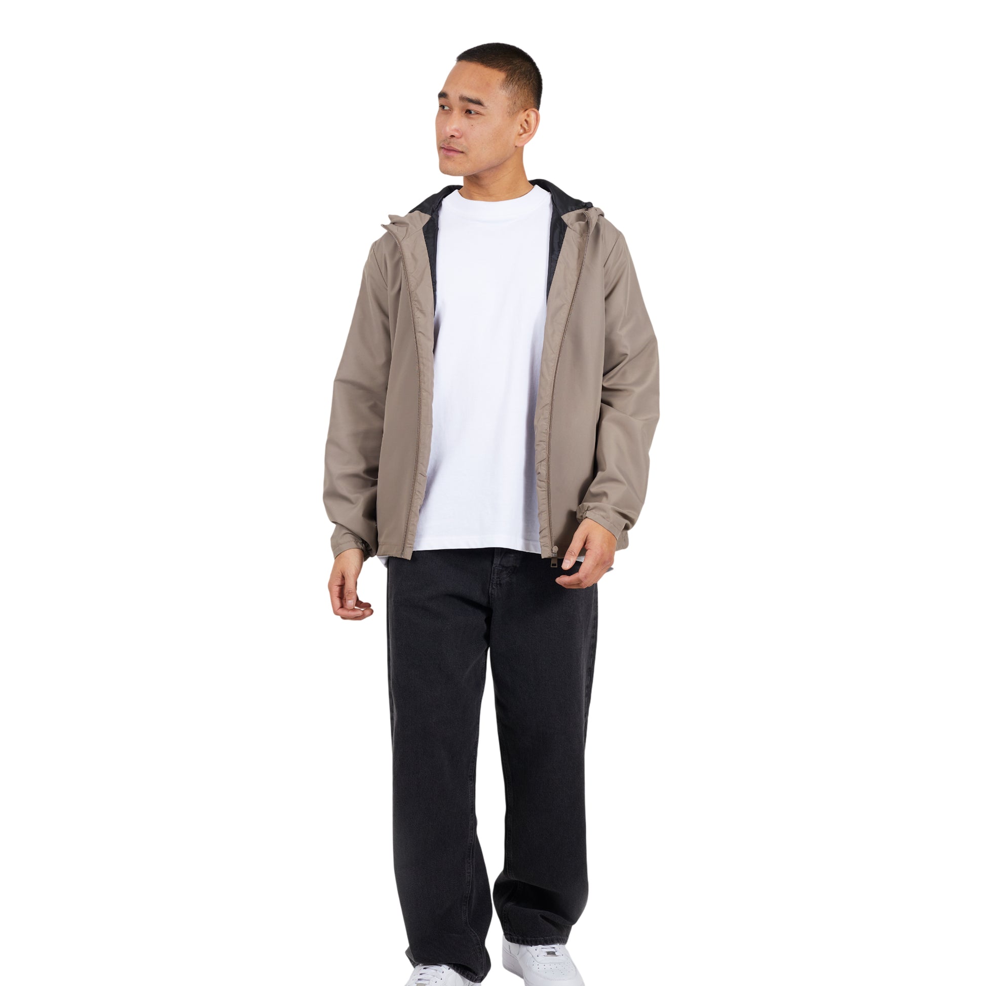 Taupe - Lifestyle - Brave Soul Mens Lightweight Hooded Jacket