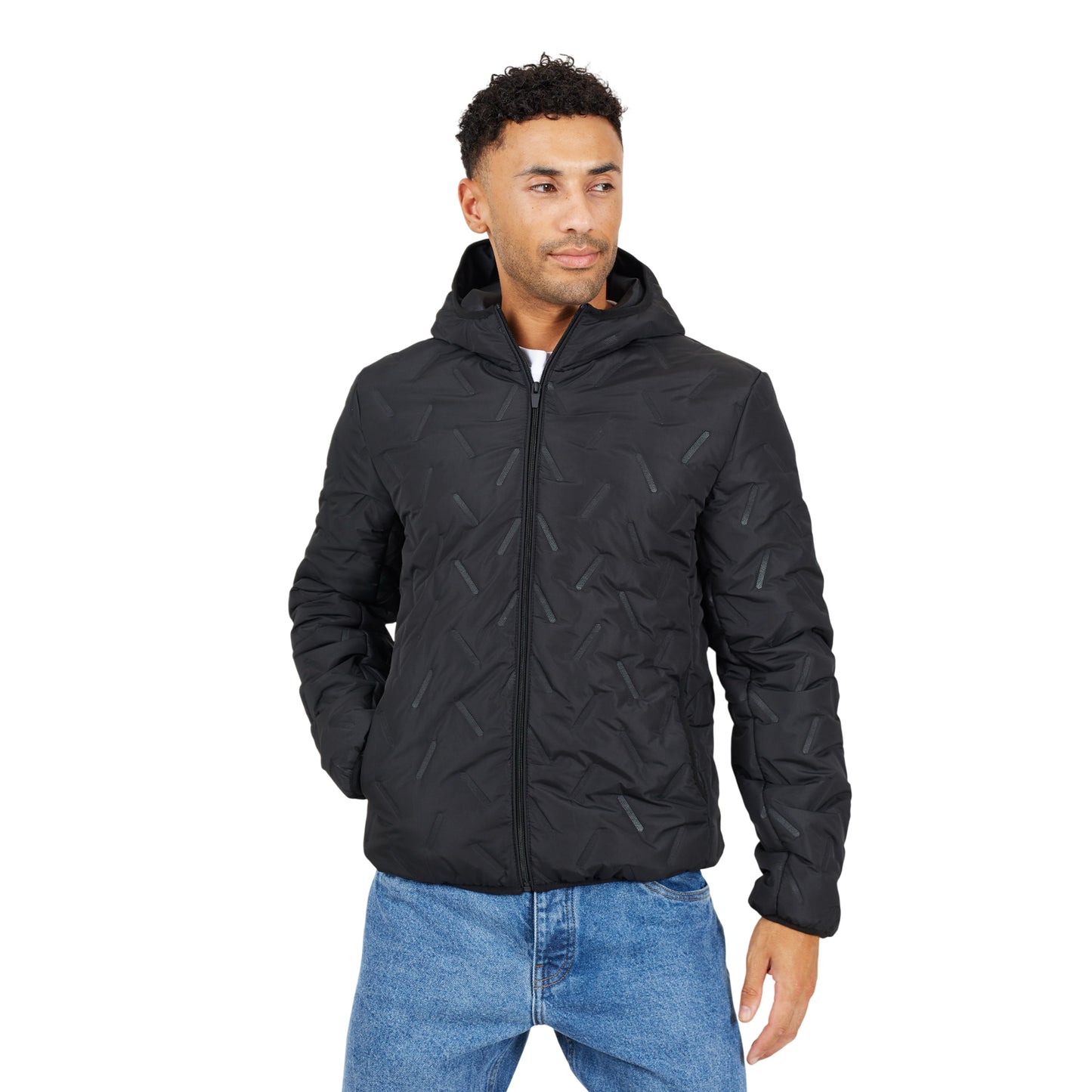 Black - Front - Brave Soul Mens Padded Hooded Jacket