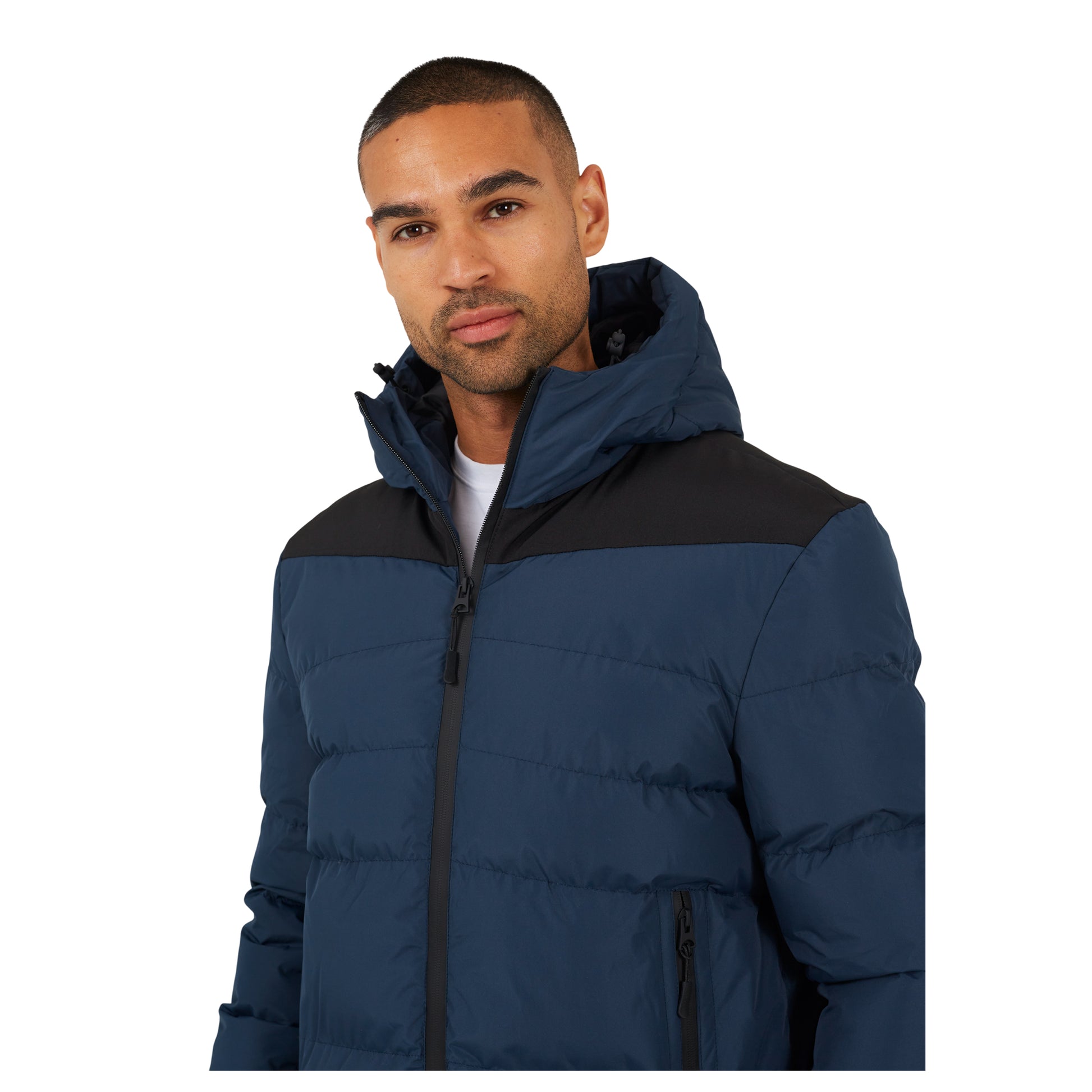 Petrol Blue - Side - Brave Soul Mens Quilted Padded Hooded Jacket