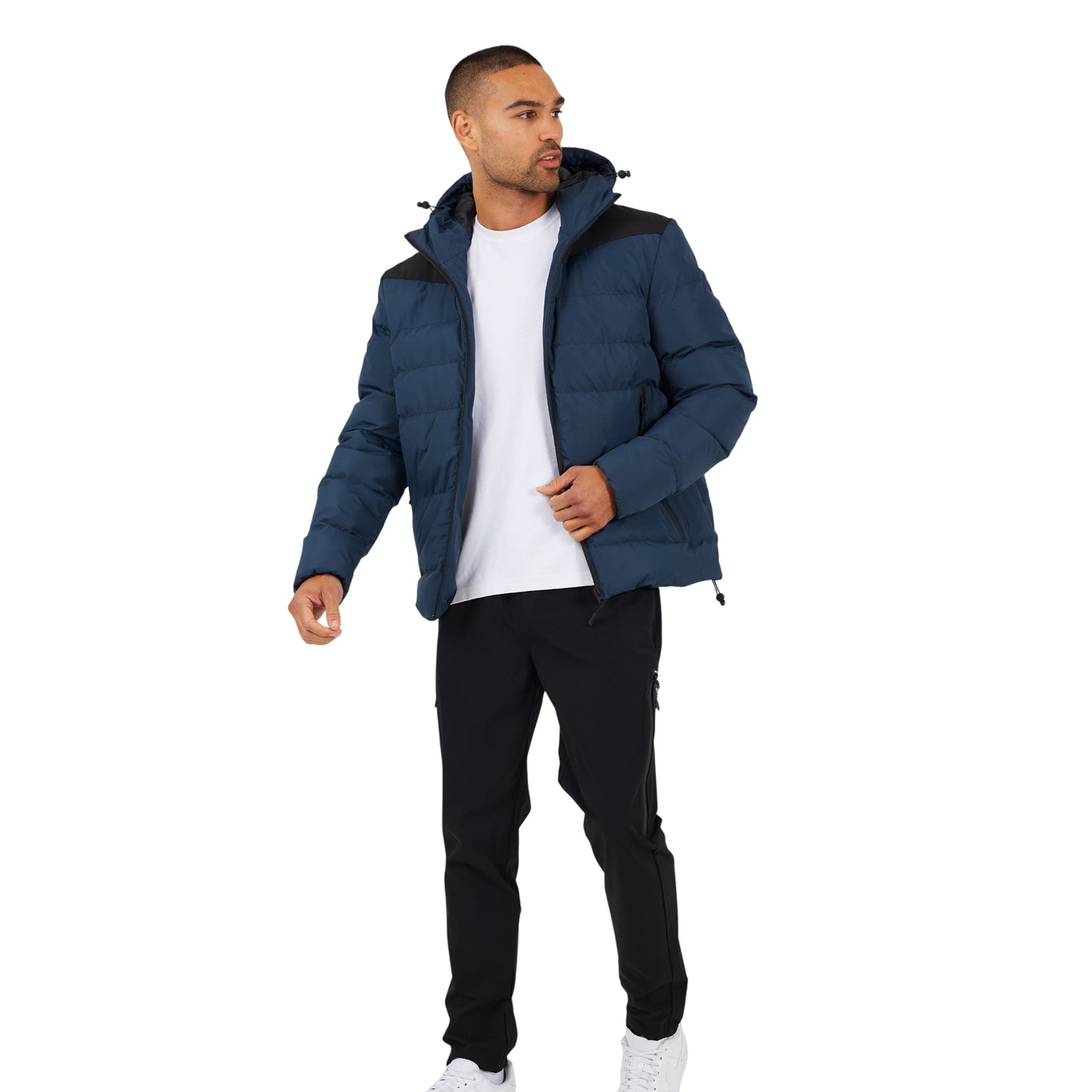 Petrol Blue - Lifestyle - Brave Soul Mens Quilted Padded Hooded Jacket