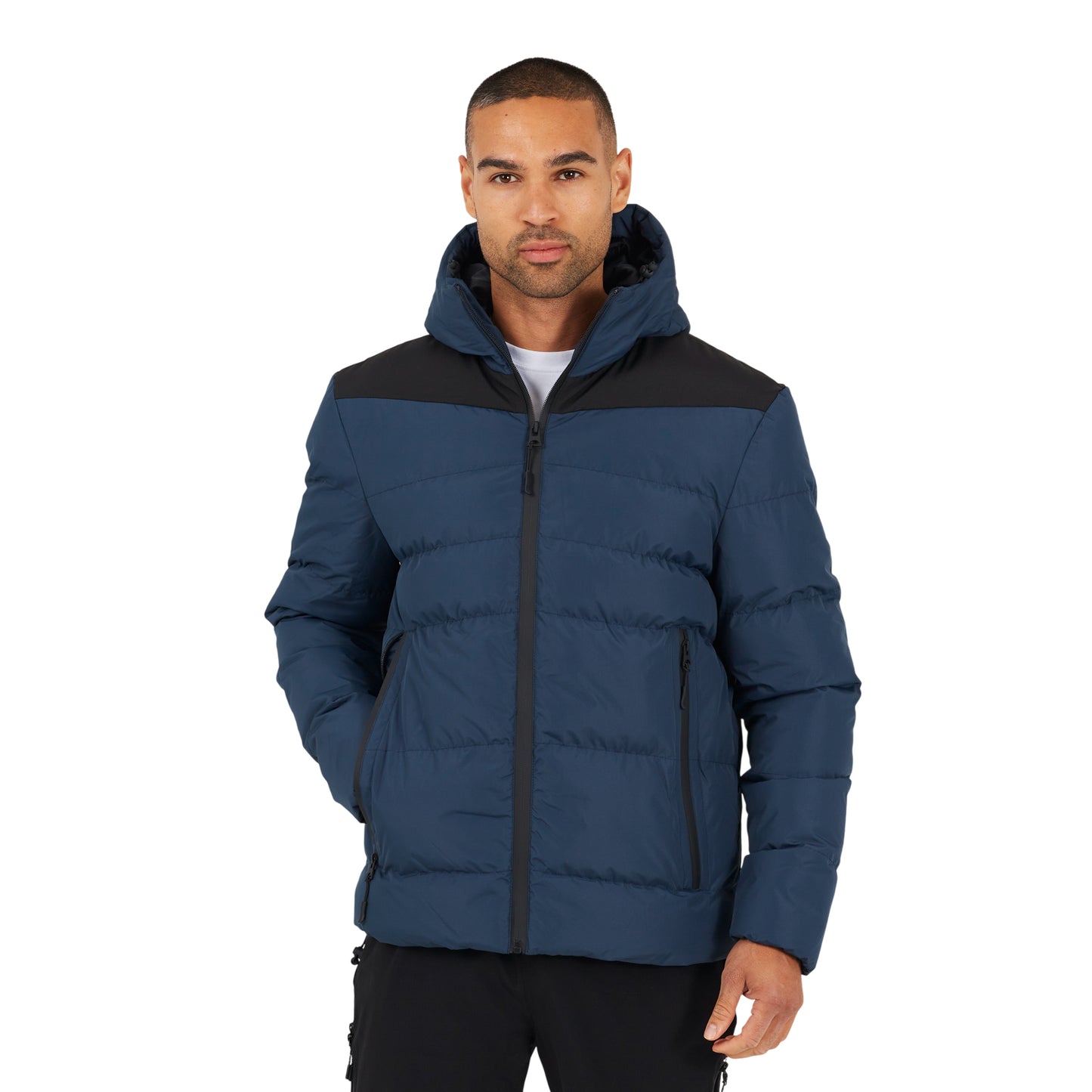 Petrol Blue - Front - Brave Soul Mens Quilted Padded Hooded Jacket